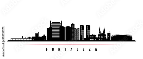 Fortaleza skyline horizontal banner. Black and white silhouette of Fortaleza City  Brazil. Vector template for your design.