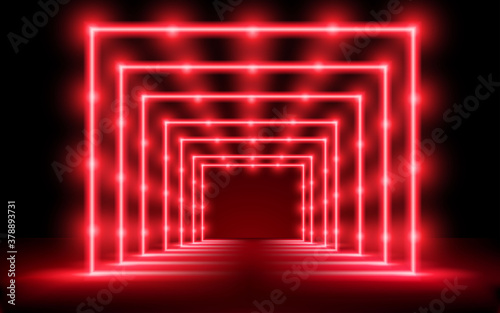 red neon tunnel in the dark room