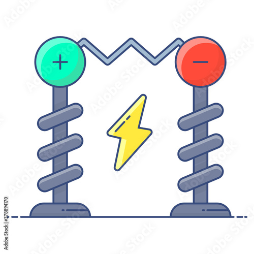 
Tesla  coil icon in flat design, physics experiment 
