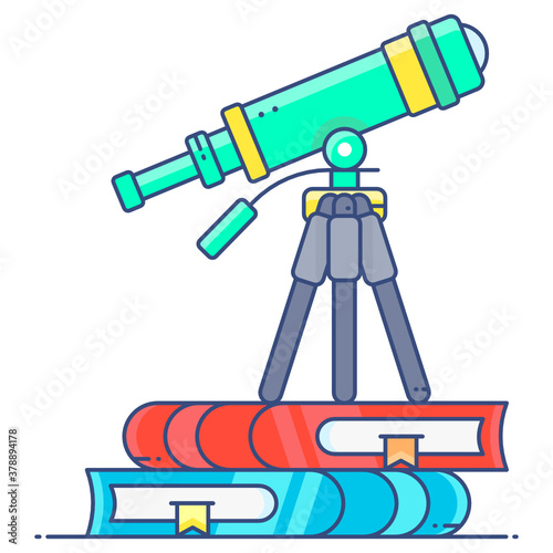 
Telescope with books, an icon of future education 
