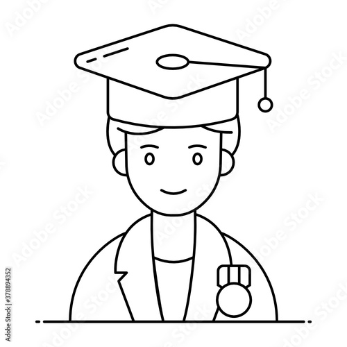 
Avatar wearing mortarboard, icon of best student in flat style 
