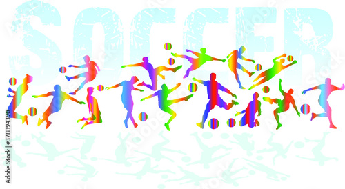 Soccer. Set of athletes of various disciplines. Colorful sports background. Football isolated vector silhouettes.
