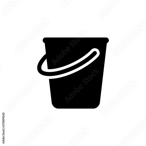 Silhouette icon of bucket with handle down. Construction tool for mixing material. Black pictogram of household container for harvesting, pouring water, throwing away garbage. Flat isolated vector