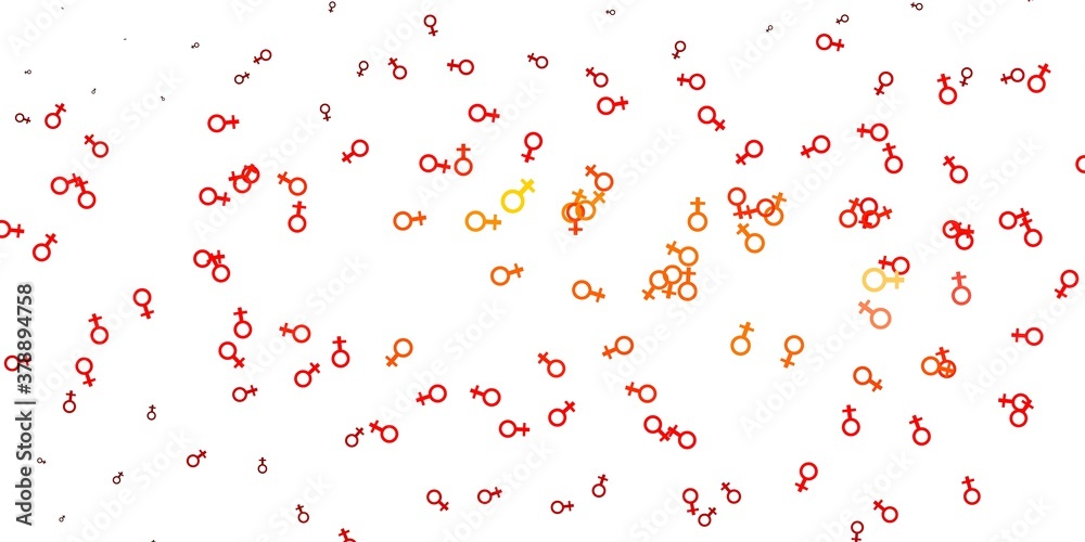 Light Red, Yellow vector backdrop with woman's power symbols. Light Red, Yellow vector backdrop with woman's power symbols.