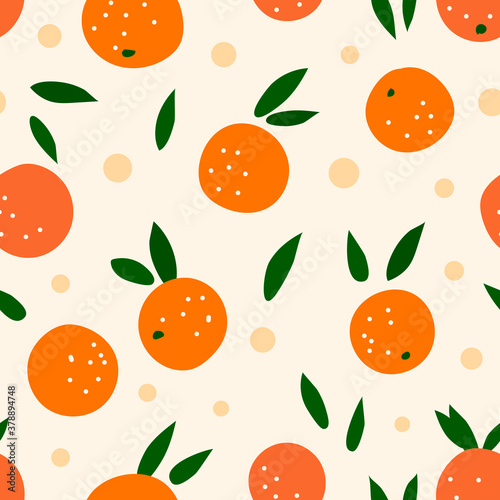 Seamless pattern with mandarins. Contemporary texture for print, textile, fabric. Hand drawn citrus. Vector illustration.