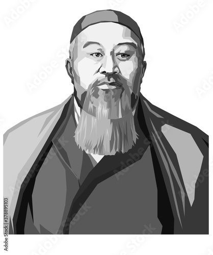 Vector isolated stylized illustration of the face of Abai Kunanbayev, Kazakh poet, composer, educator, thinker, public figure, founder of Kazakh written literature and its first classic. photo