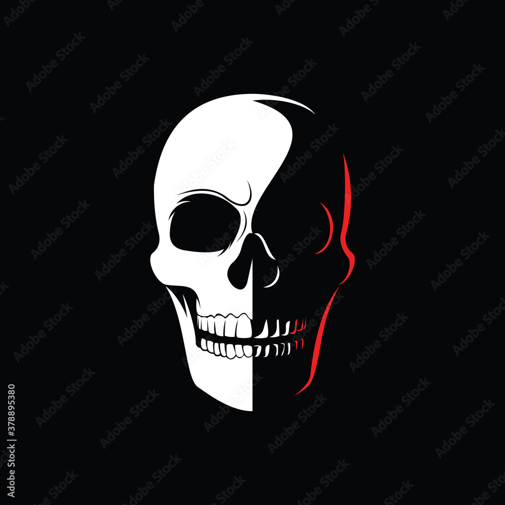 Smiling white skull on black background