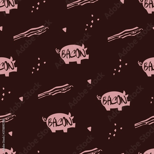 Tasty Pig and Smoky Bacon Vector Graphic Illustration Seamless Pattern