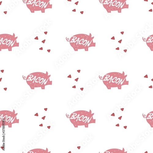 Cute Fat Pig Bacon Vector Graphic Illustration Seamless Pattern
