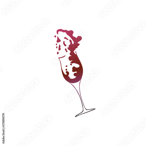 Vector illustration of a glass with splashing wine. Sketch of glasses in gradient colors