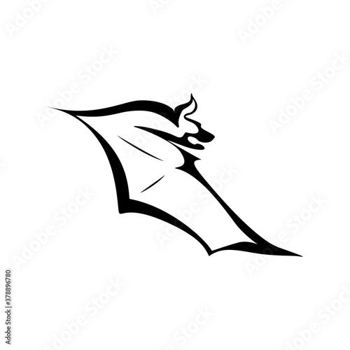 Vector illustration of bat logotype. Simple slack and white bat symbol