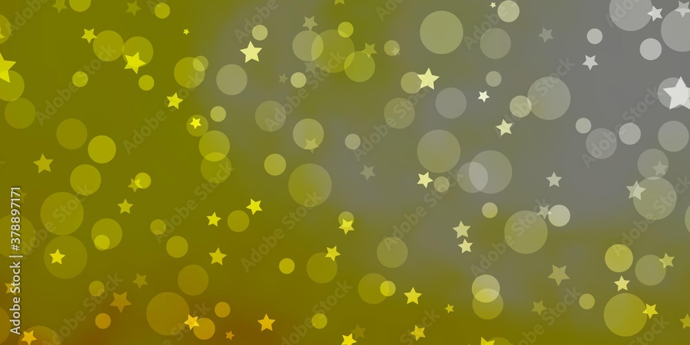 Light Red, Yellow vector pattern with circles, stars. Colorful disks, stars on simple gradient background. Design for textile, fabric, wallpapers.