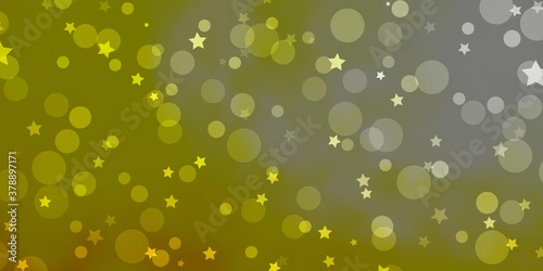 Light Red, Yellow vector pattern with circles, stars. Colorful disks, stars on simple gradient background. Design for textile, fabric, wallpapers.