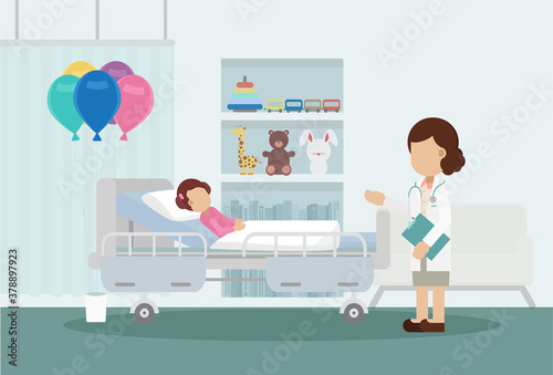 Pediatrics ward with doctor and patient