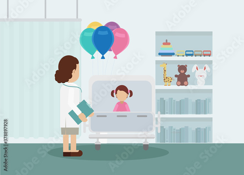 Pediatrics ward with doctor and patient
