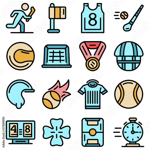 Hurling icons set. Outline set of hurling vector icons thin line color flat on white