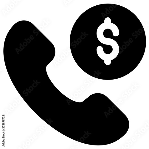 
An icon style of business call, coin with receiver 
