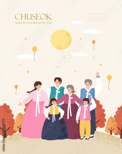 Korea tradition Vector illustration. Chuseok, Happy Korean Thanksgiving Day. photo