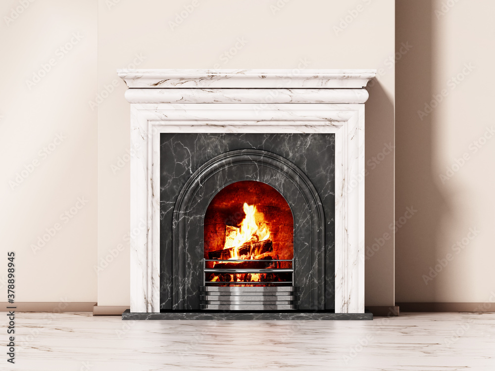 Burning wood logs inside fireplace. 3D illustration Burning wood logs inside fireplace. 3D illustration