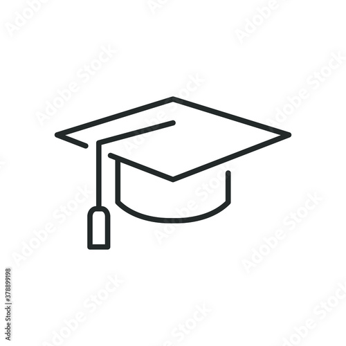 Graduation cap icon, line style. Graduation cap with tassel, realistic mortar board. Vector stock illustratio. Vector illustration. Design on white background. EPS 10