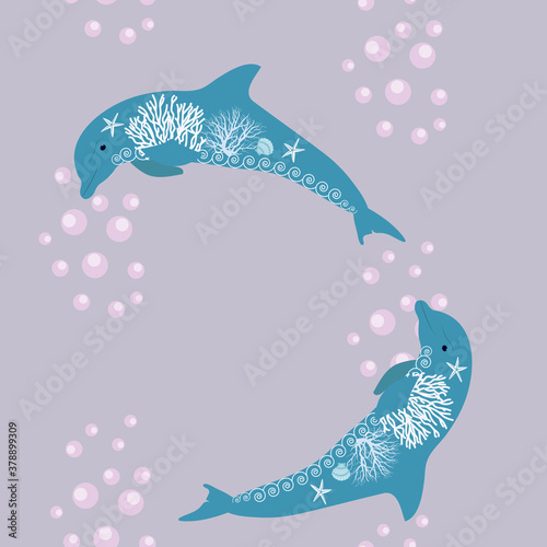 Seamless vector illustration stylized dolphins.
