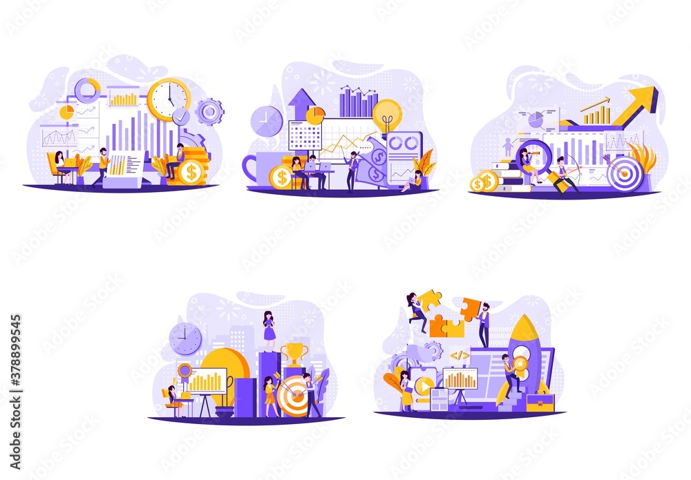 tiny people virtual office with business people working together and mobile devices: business management, online communication and finance concept. Vector illustration tiny people virtual office with business people working together and mobile devices: business management, online communication and finance concept. Vector illustration