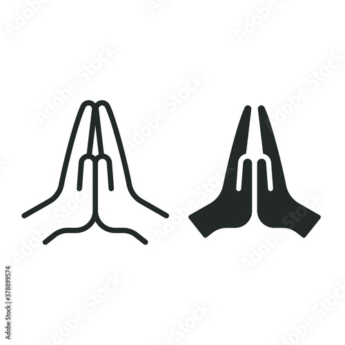 Pray line and glyph con, line style and solid style. Prayer can also have the purpose of thanksgiving or praise, and in comparative religion is closely associated. Vector illustration EPS 10