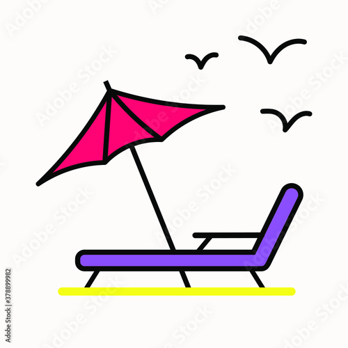Beach umbrella icon isolated on white background, sunbed and umbrella, sea, icon for vacationers, vector.