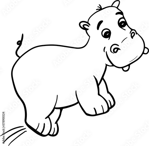 Vector cartoon hippo.Cute little hippo character  hand drawn vector illustration.Coloring book hippopotamus  african  savannah animal.Can be used for t-shirt print  kids wear  baby shower  nursery.