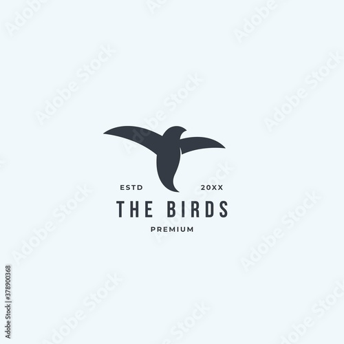 Bird logo hipster vintage retro vector black art icon template. Isolated on white background