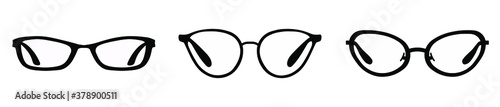 A collection of the most modern eyeglass frames for improving vision and office work, a collection of different shapes of arches vector graphics on a white background