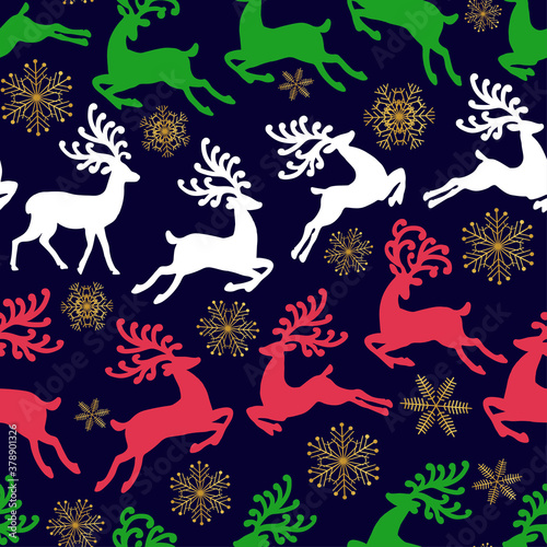 Multicolored christmas reindeer with snowflakes