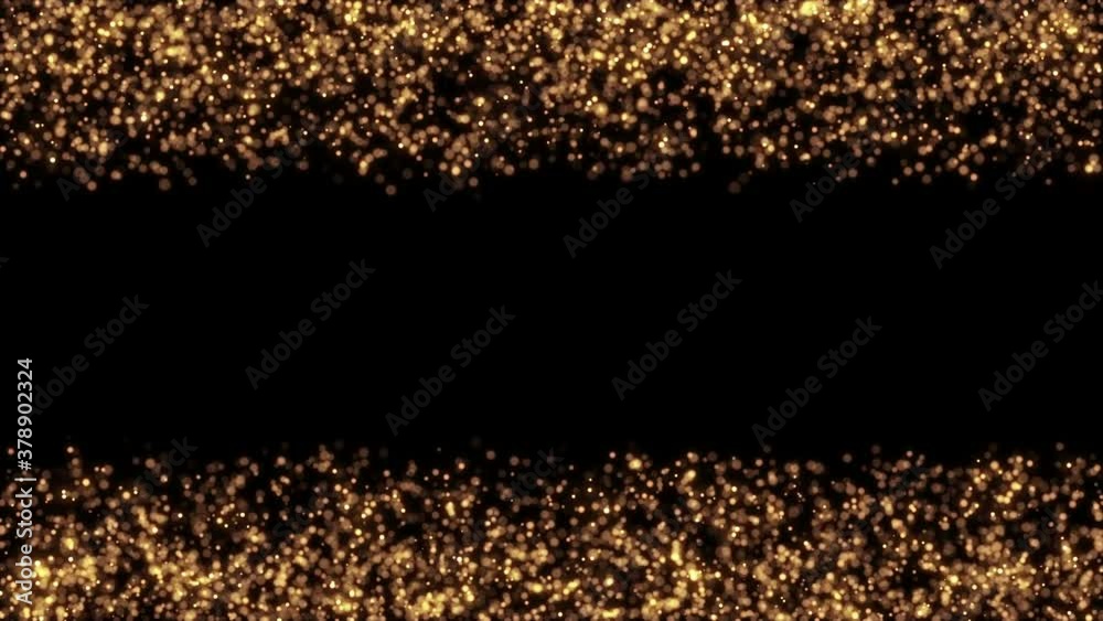 4K Festive motion background. Gold particles. Xmas lights. Bokeh on black backdrop. Merry Christmas template. New Year 2021
