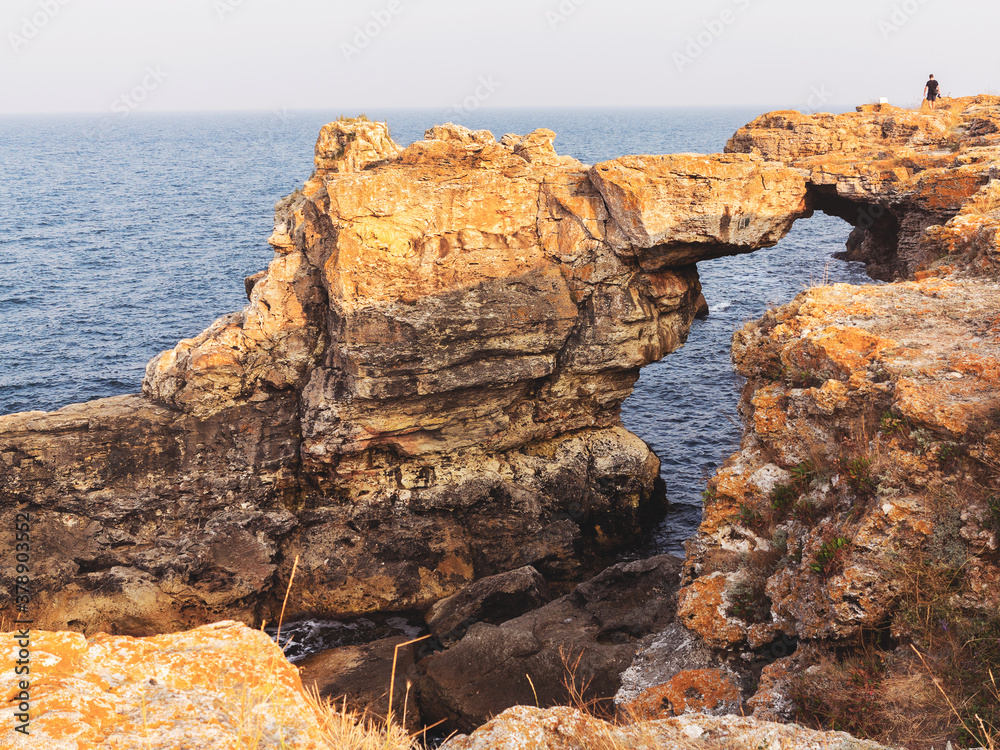 Rocks, caves. Panoramic view of the rock formation near Tyulenovo, Black Sea, Bulgaria