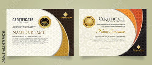 Set modern certificate template with realistic texture diamond shaped on the ornament and modern pattern background