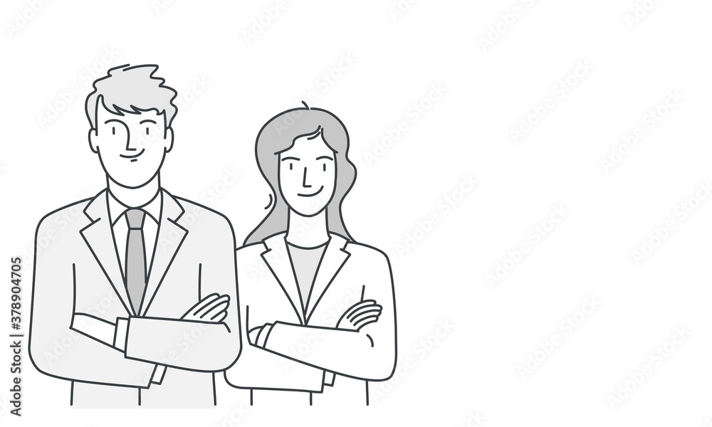 Man and woman with arms crossed. Teamwork. Hand drawn vector illustration. Man and woman with arms crossed. Teamwork. Hand drawn vector illustration.