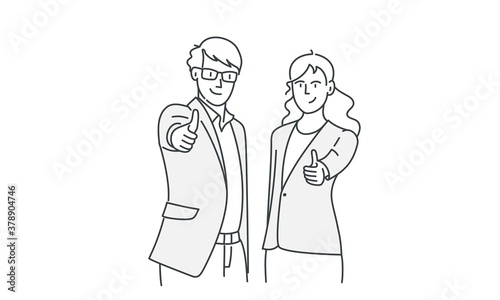 Business people pointing at you forefinger. Hand drawn vector illustration.