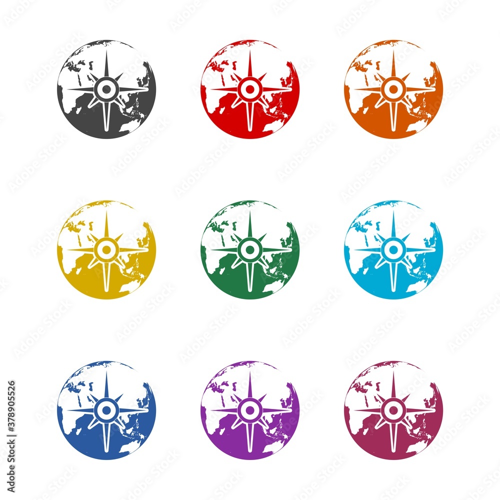 Obraz premium World globe with compass icon, color set