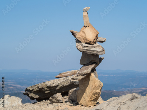 Equilibre, cairns at the top of the Mont Gerbier de Jonc, Ardeche photo