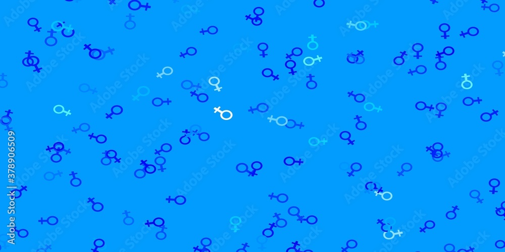 Light BLUE vector pattern with feminism elements.