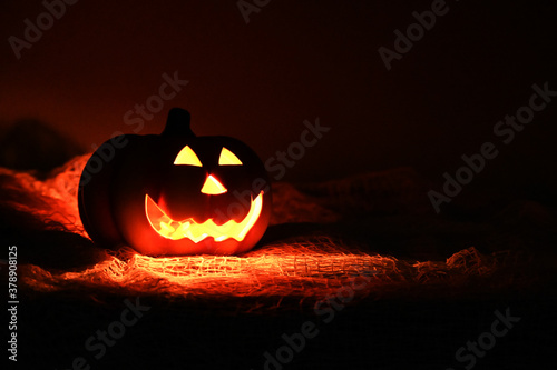 Scary halloween pumpkins jack-o-lantern candle lit 