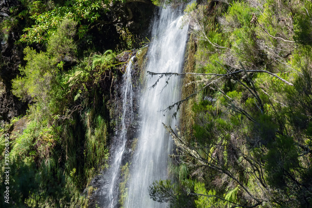 Waterfall at the 25 Fontes - hiking trail on the island of Madeira, Portugal