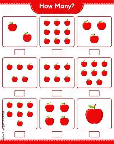 Counting game  how many Apple. Educational children game  printable worksheet  vector illustration