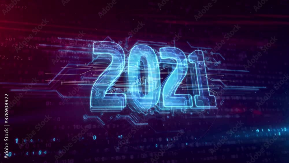 2021 year, new cyber design concept animation. Abstract loopable and seamless 3d rendering animation.