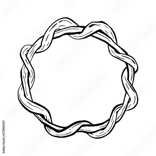 Doodle black line vine circle frame. 2 silhouette for cut file, clipart. Digital or printable sticker. Vector illustration for decorate logo, card or any design.