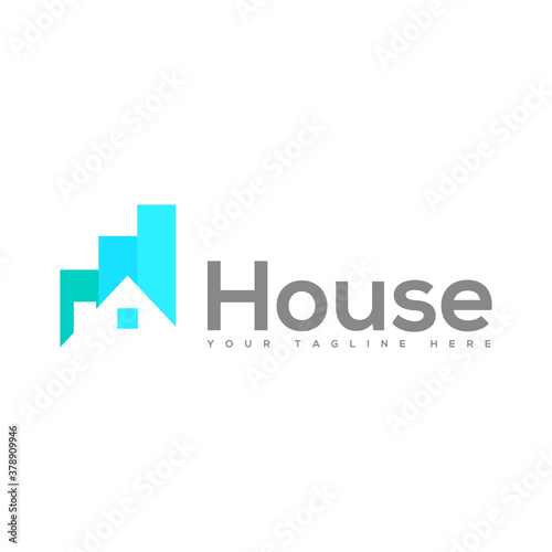 modern blue house logo vector