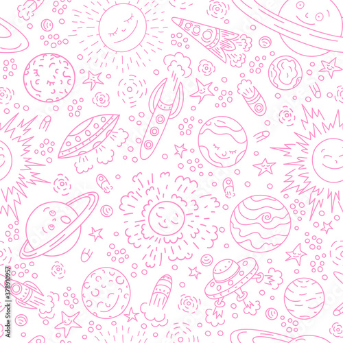 Vector space seamless pattern. hand drawn doodle kids background