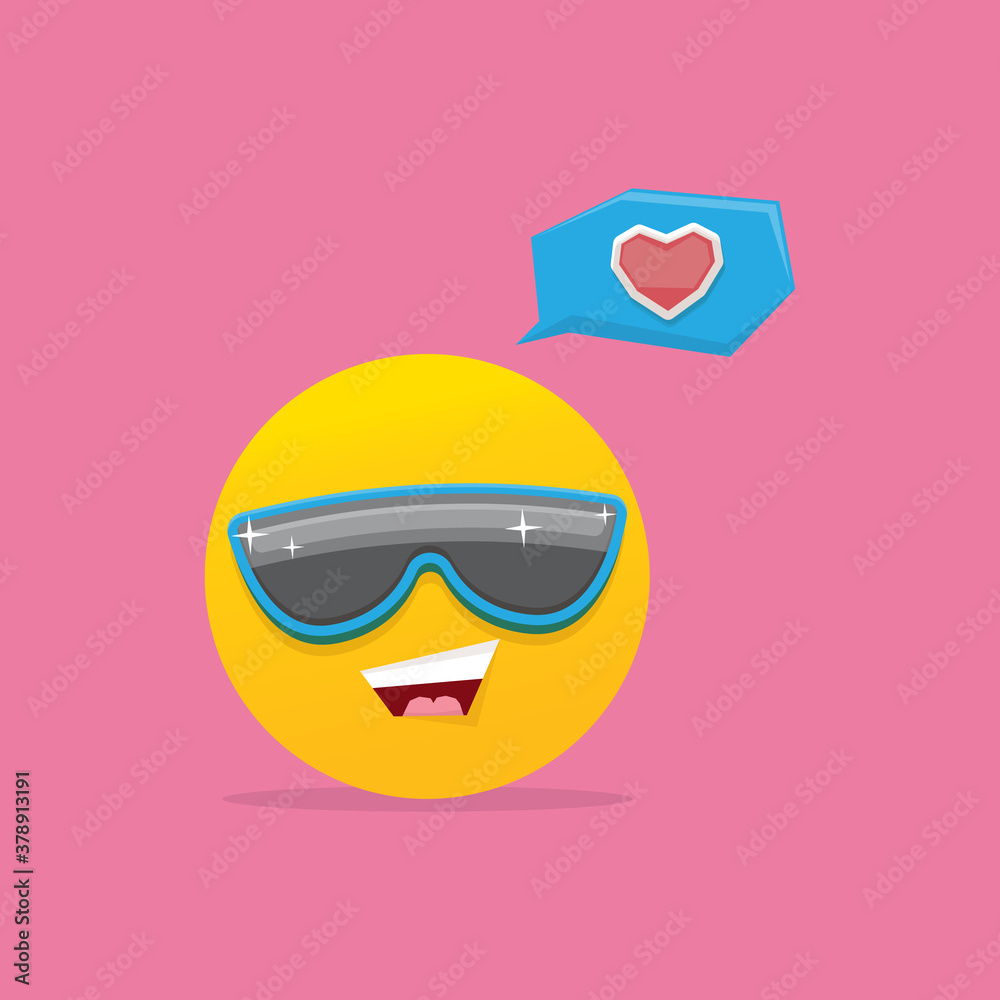 Smiling face with sunglasses emoji isolated on pink background. Smile icon or label. Social media sign Smiling face with sunglasses emoji isolated on pink background. Smile icon or label. Social media sign