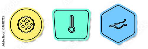 Set line Virus, Medical thermometer and Ebola virus disease. Colored shapes. Vector.