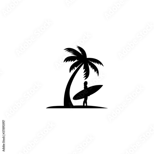 girl having fun on the beach. Surfer girl. Summer surfing illustration in vector.